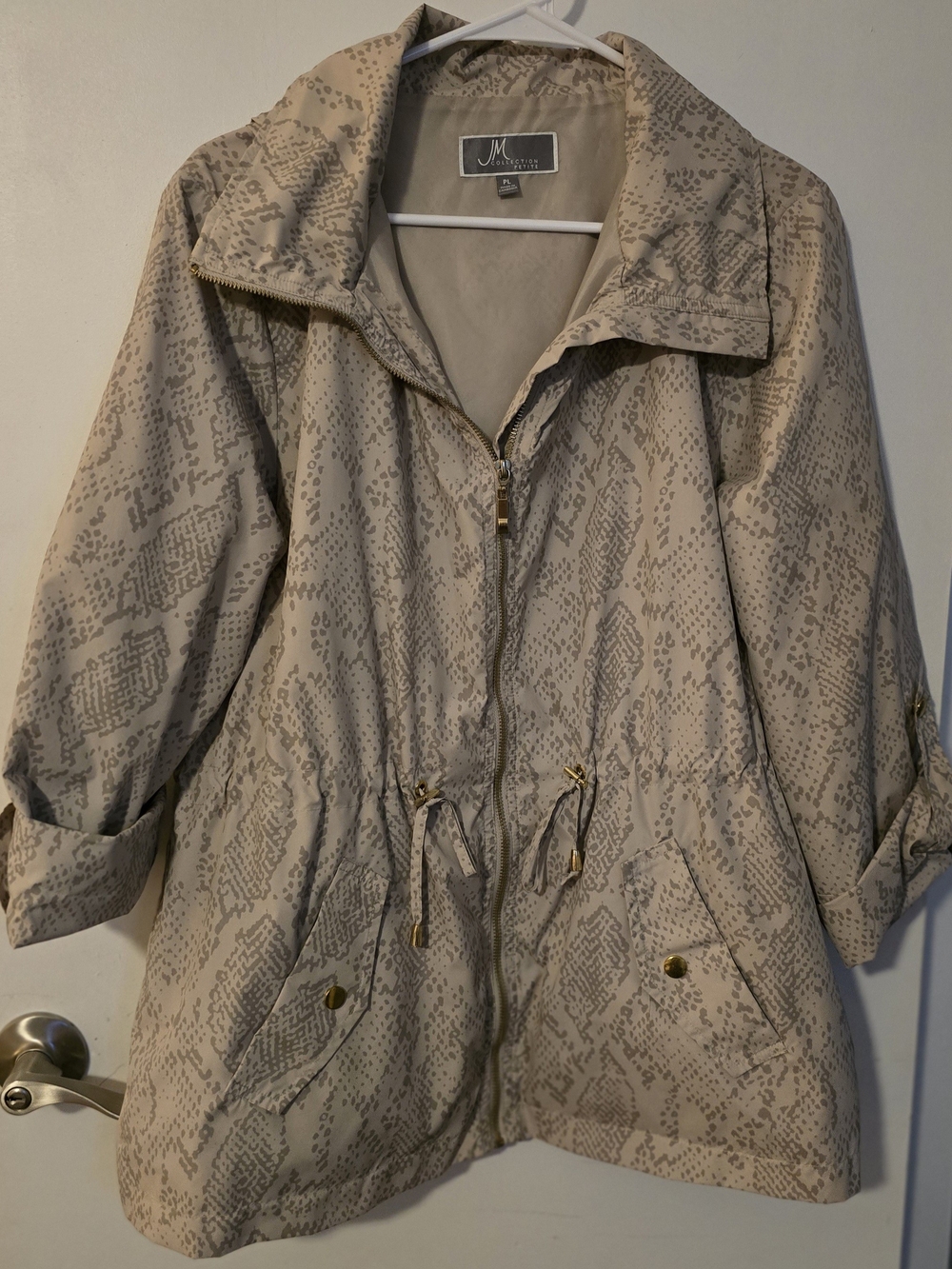 JM Collection Taupe Snake-Print Utility Jacket